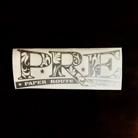 PRE Paper Route Empire Engraving Style Vinyl Decal Sticker, Self Adhesive Die-Cut Paper Label, Multi-Use Permanent Sticker Tape