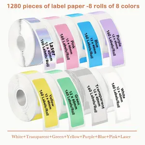 8 rolls color-coded thermal label paper, Adhesive stickers, Office supplies, 12 x 40mm, compatible with D30/D35/P15 label printers, waterproof and oil-resistant, prints smoothly, suitable for school office document labeling and holiday gift tags
