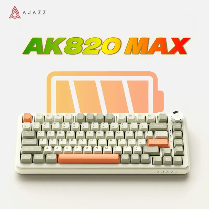 AJAZZ AK820 MAX Tri-Mode Mechanical Keyboard 2.4G Wireless Bluetooth USB-C 75% 82Key Compact Layout 8000mAh Battery Hot-Swappable Gasket Mount PBT Keycaps RGB Backlit Metal Knob Boyfriend Gift Fish Switch Grey Gaming Keyboard  keyboard