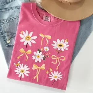Comfort Colors Daisy Coquette Bow TShirt, Coquette Bow T-Shirt, Yellow Bow Tee, Daisy T-Shirt, Floral Graphic Tee, Trendy Daisy TShirt