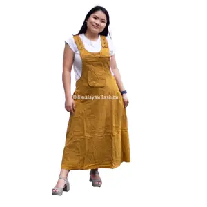Himalayan Fashion Handmade Bib Overall Dress with Pocket - 100% Cotton Nepal | Jumper | Overall Dress Skirt | Women's - Handmade Dress | Dungaree Dress Casual Womenswear