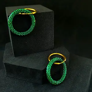 Green Beaded Emerald Congo Style Earrings