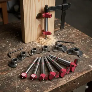 5-Piece Adjustable Wood Drill Bit Set 15-35mm - High Precision Boring Tool for Woodworking, Heat-Resistant Hole Cutter for Hand Drill & Drill Press. Perfect for Cabinet, Furniture Making, DIY, and Heavy-Duty Carving.