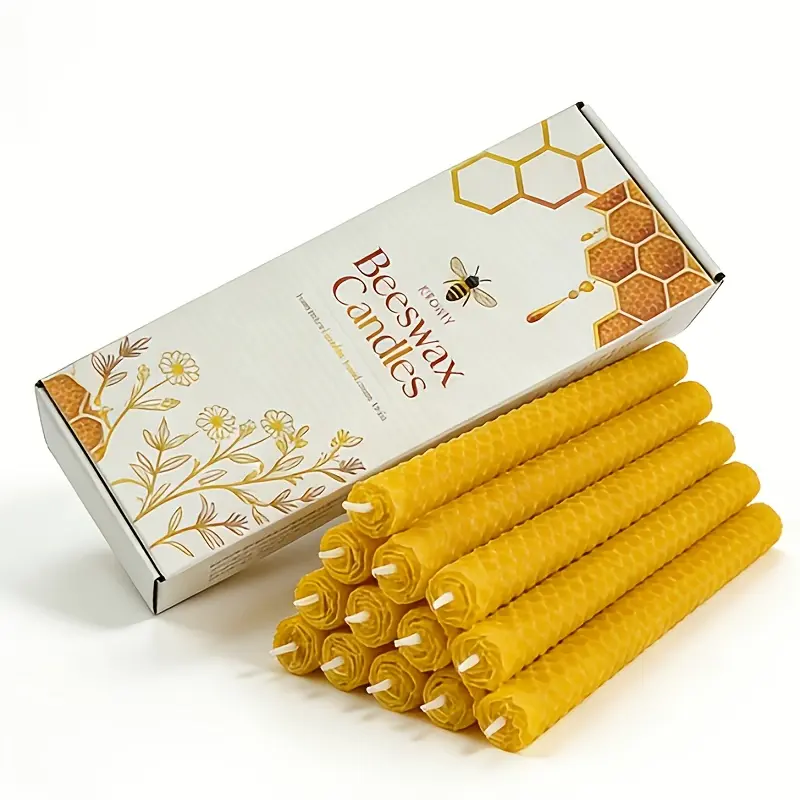 Fragrance-Free Natural Beeswax Taper Candles Set (12/20 Pack) - 1.5x20cm Long Shape, Concave-Convex Honeycomb Texture, Clean Full Burn, for Table & Home Decor