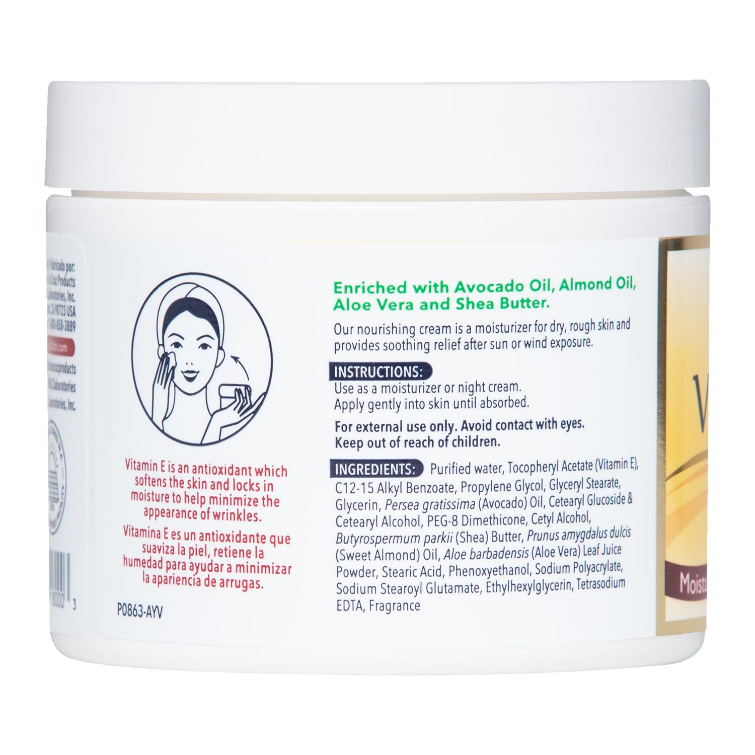 De La Cruz Vitamin E Cream 10,000 IUs, Face and Skin Moisturizer 4 oz Jar