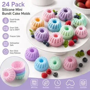 24 Pack Silicone Baking Cups – Mini Nonstick Cupcake Liners, Reusable BPA Free Molds for Muffins Jelly Dessert, Fancy Baking Cups for Home