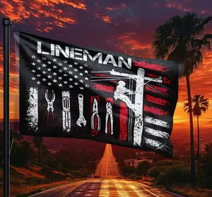 Lineman Patriotic American Flag Design Outdoor Yard Garden Flag Double Sided Weather Resistant