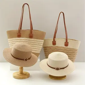 [Polyester | French Style] Polyester French Style Sun Hat Set with Straw Hat and Woven Tote Bag | Inelastic Fit, Hand Wash Only | Perfect for Bachelor Party, Sun Protection, No Feathers, Woven Craftsmanship floating navel piercing rave outfits