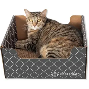 Heavy Duty Cardboard Cat Scratcher Box and Cat Bed with Refillable Double-Sided Cardboard Scratch Pad for Indoor Cats