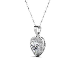 Coraline 18k White Gold Plated Heart Pendant Necklace with Simulated Diamonds for Women