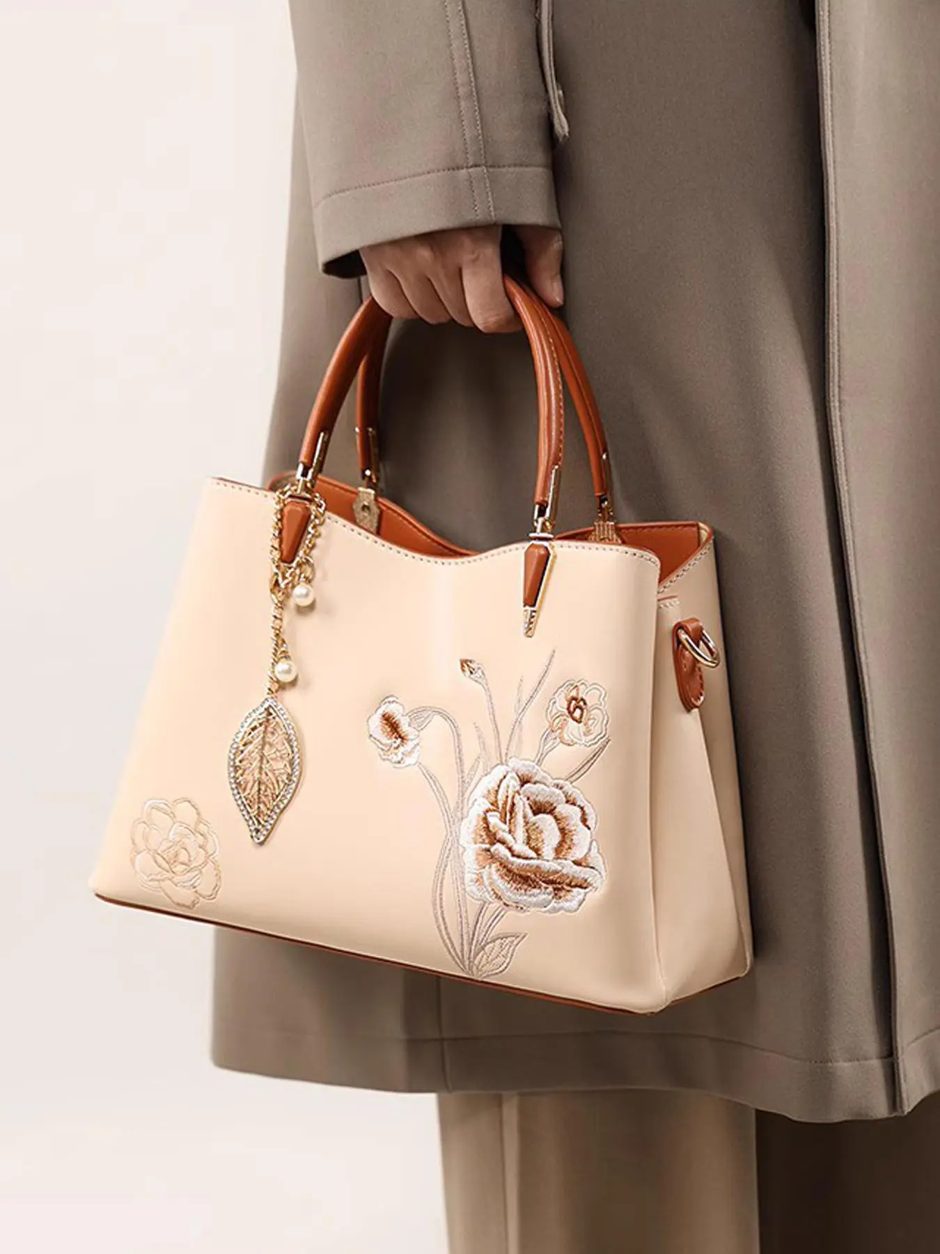 Women's Elegant Floral Embroidered Handbag, Lightweight Large Capacity Handbag with Adjustable Strap, Versatile Carryall for Work & Daily Use