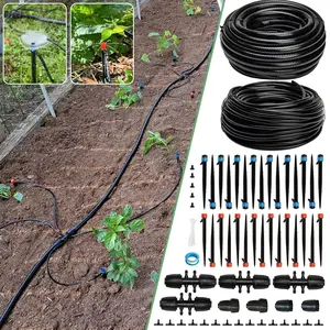 240FT Drip Irrigation System Kit, Automatic Garden Watering System for Plant, Greenhouse, Yard, Lawn, with 1/2 inch 1/4 inch Irrigation Tubing Hose and Accessories
