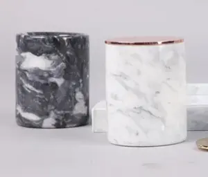 Marble Candle Holder  Rose Gold & Brass Accent Storage Cup