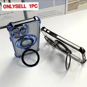 Luxury For Bracket Protective Case For iPhone 11 12 13 14 15 16 Pro Max Magnetic Ring Stand Holder Clear Acrylic Cover