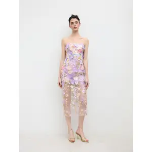 Cider 3D Floral Embroidery Bandeau Maxi Dress SwimWeek