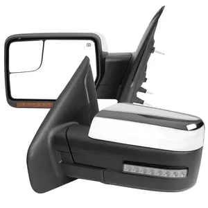 2007-2014 Ford F150 Chrome Power Adjustable & Heated Side Mirrors w/ LED Turn Signal and Puddle Light - Pair