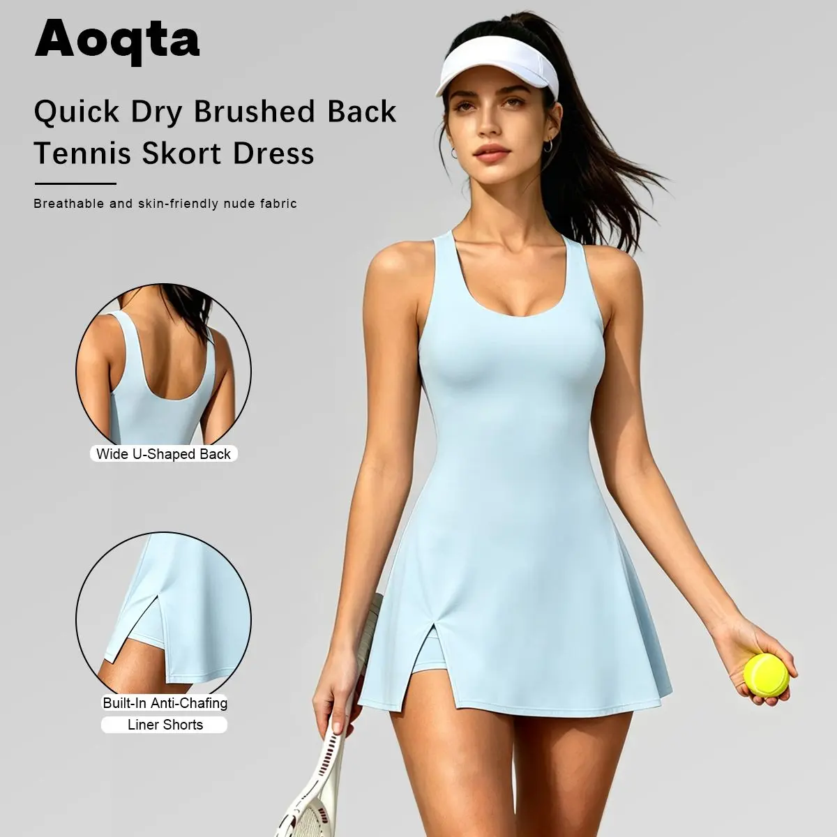 Aoqta 2026 Summer New Arrival Dress, Women’s Yoga Sport Dress, Collegiate-Style Sports Dress, Retro Collegiate Tennis Outfit