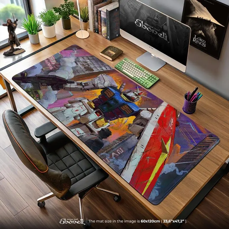 RX-78-2 Gundam Art Mouse Pad - Classic Mecha Urban Scene Desk Mat, Anime Painting Style Decor, UC Gift