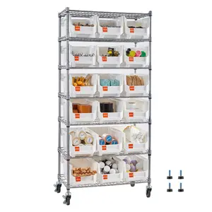 VEVOR 7-Tier Rolling Bin Storage Rack, 18 Organizer Bins, Bin Rack Storage Steel Wire Shelving System with Wheels, Mobile Tool Organizer for Garage, Warehouse, Office, Restaurant, Classroom, Kitchen