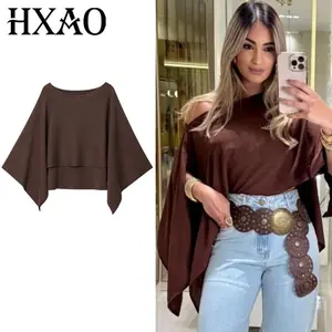 HXAO Poncho Layered Pullovers Women's sweater autumn 2025 brown Oversize Knitwear plus size Cloak jersey fashion Knit Pullovers
