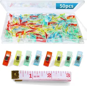 50 count Sewing Clips for Fabric and Quilting, Quilting Clips Assorted Colors,Sewing Clips with Tape Measure,Seeing Clips for Binding,Wonder Clips for Sewing Supplies Accessories Crafting Tools
