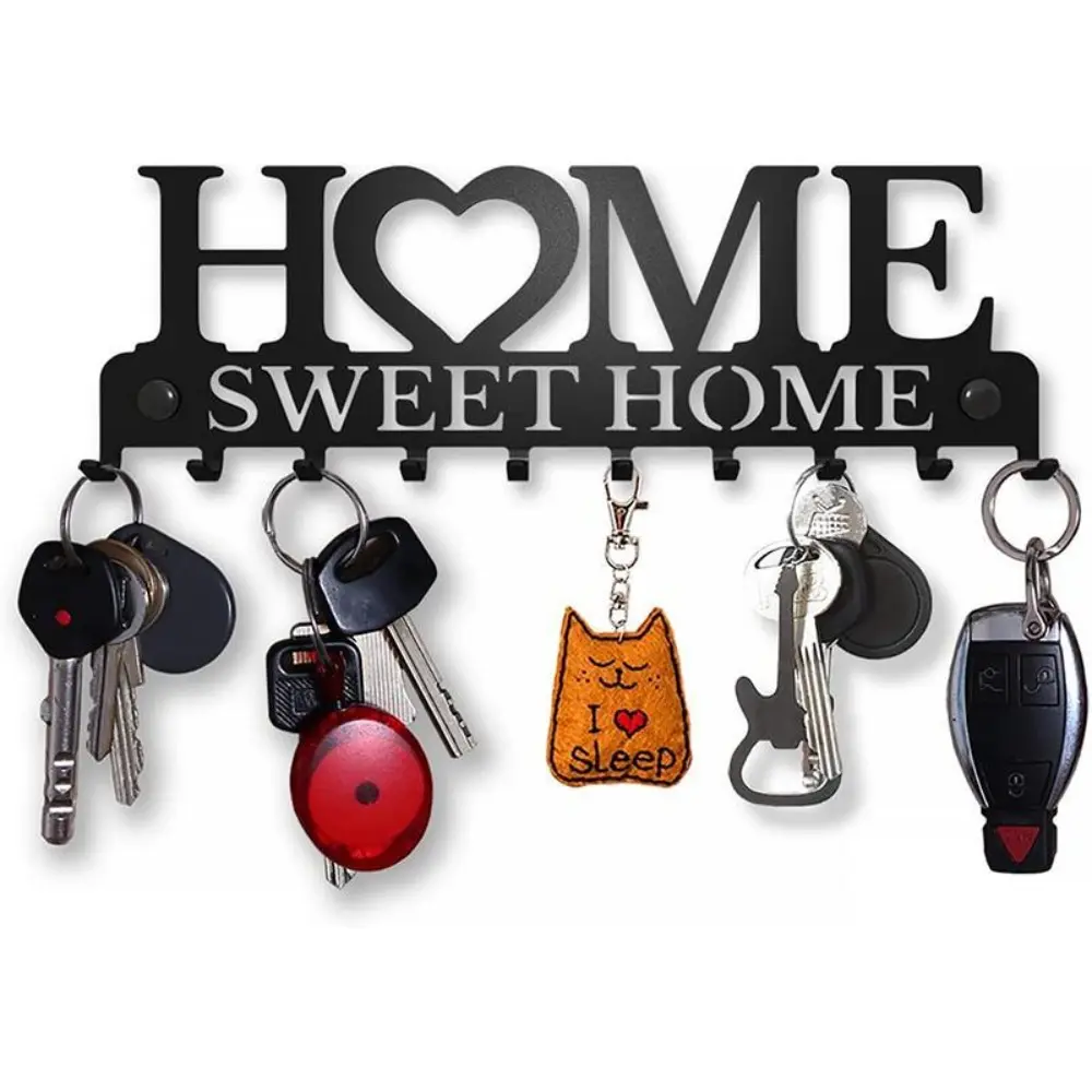Home Sweet Home Letter Design Wall Mounted Key Holder, 1 Count Metal Key Hanger Hooks Rack, Convenient Hook Wall Organizer Hanging Accessory for Entryway Door Hallway Bathroom Kitchen, Wall Mount Compatible
