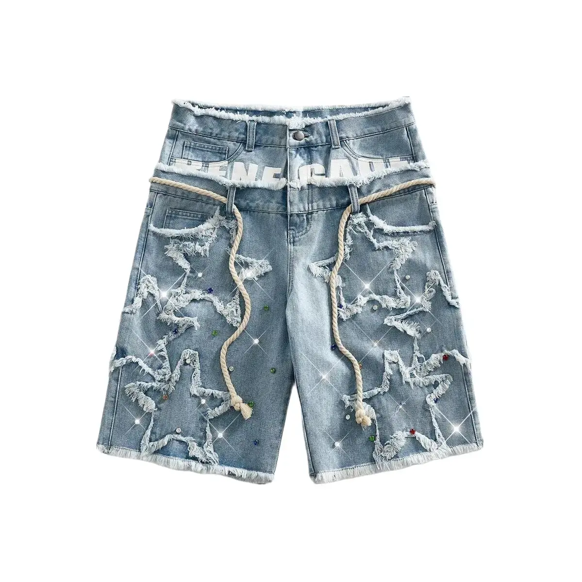 Men's Cotton Denim Bermuda Bottoms - Casual Vintage Wash Distressed Piece, Unisex Streetwear Regular Fit, Double-Layer Waist, Frayed Raw Hem, Baby Blue, Distressed Frayed Hem, Pocket, Jean Shorts, Menswear, Viscose, Jeans, Fabric, Bermuda Shorts, Streetwe