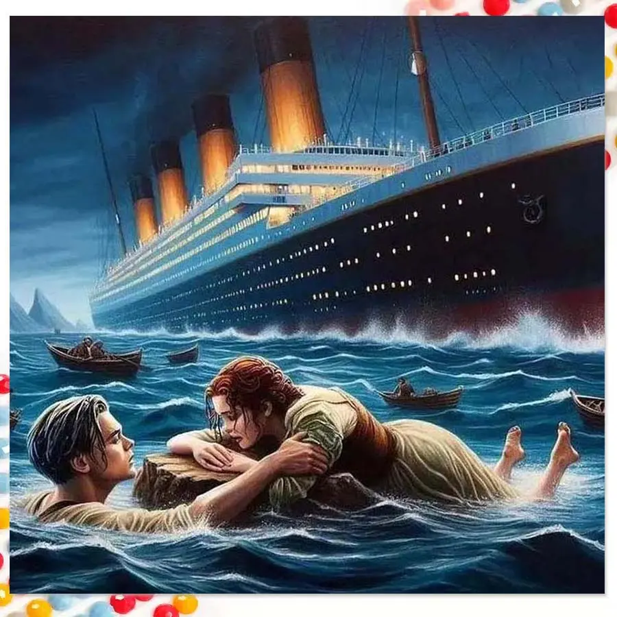 5D DIY Full Drill Round Diamond Painting - Titanic Mosaic, Canvas - DIY Decorative Painting, Home Wall Art, Diamond Painting Kit, Suitable for Halloween and Christmas, Birthday and Anniversary Gifts, Handicraft