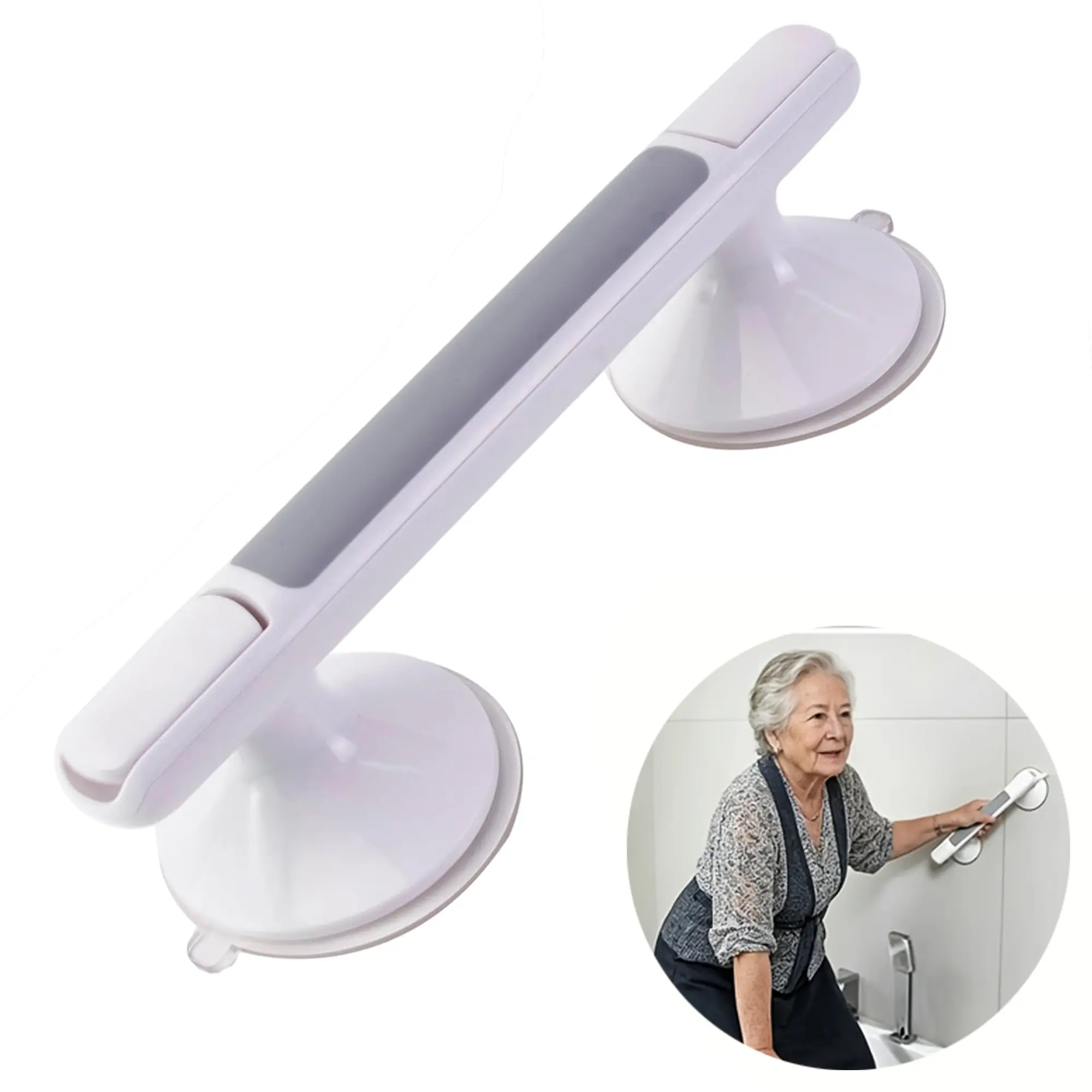 Suction Cup Shower Grab Bar No Drill Easy to Install Bathroom Safety Handle Waterproof & Detachable Non-Slip Handrail for Seniors, Elderly, Bathtub & Showerty