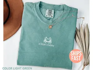 [Sale Up To 40%] Comfort Colors® A little Crabby Shirt, Minimalist Beach T-shirt, Funny Meme Shirt, Summer Aesthetic Shirt, Funny Beach Shirt, Coastal Shirt