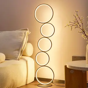 RGBCW Minimalist Circular Floor Lamp, LED Floor Lamp for Living Room, Dimmable, Circle Standing Lamp, Energy-Saving, Unique Lamp for Bedroom, Office, Home