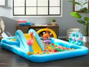 Intex Play Center Kiddie Inflatable Swimming Pool Ball Pit with Slide for Toddlers Ages 2+ Durable PVC Construction with Water Slide and Sprayer for Year-Round Fun PUMP NOT INCLUDED vertical  swimming  pool