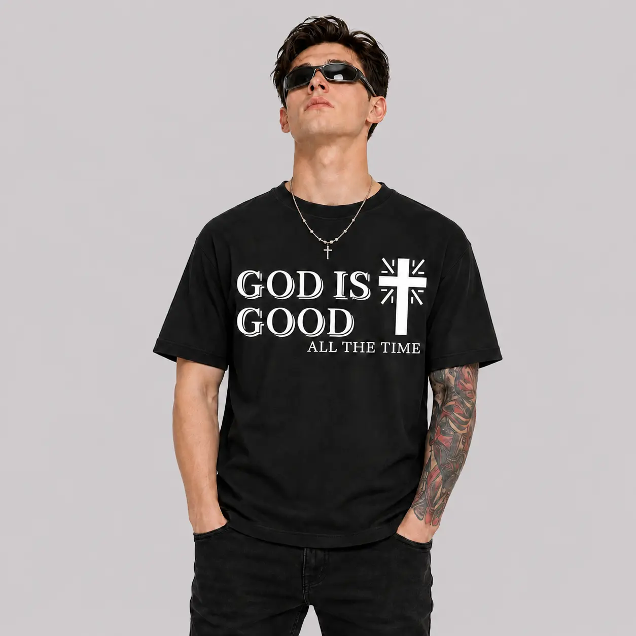 God is Good Shirt Christian Jesus Cross T Shirts for Men Religious Faith Inspirational Vintage Graphic Tees