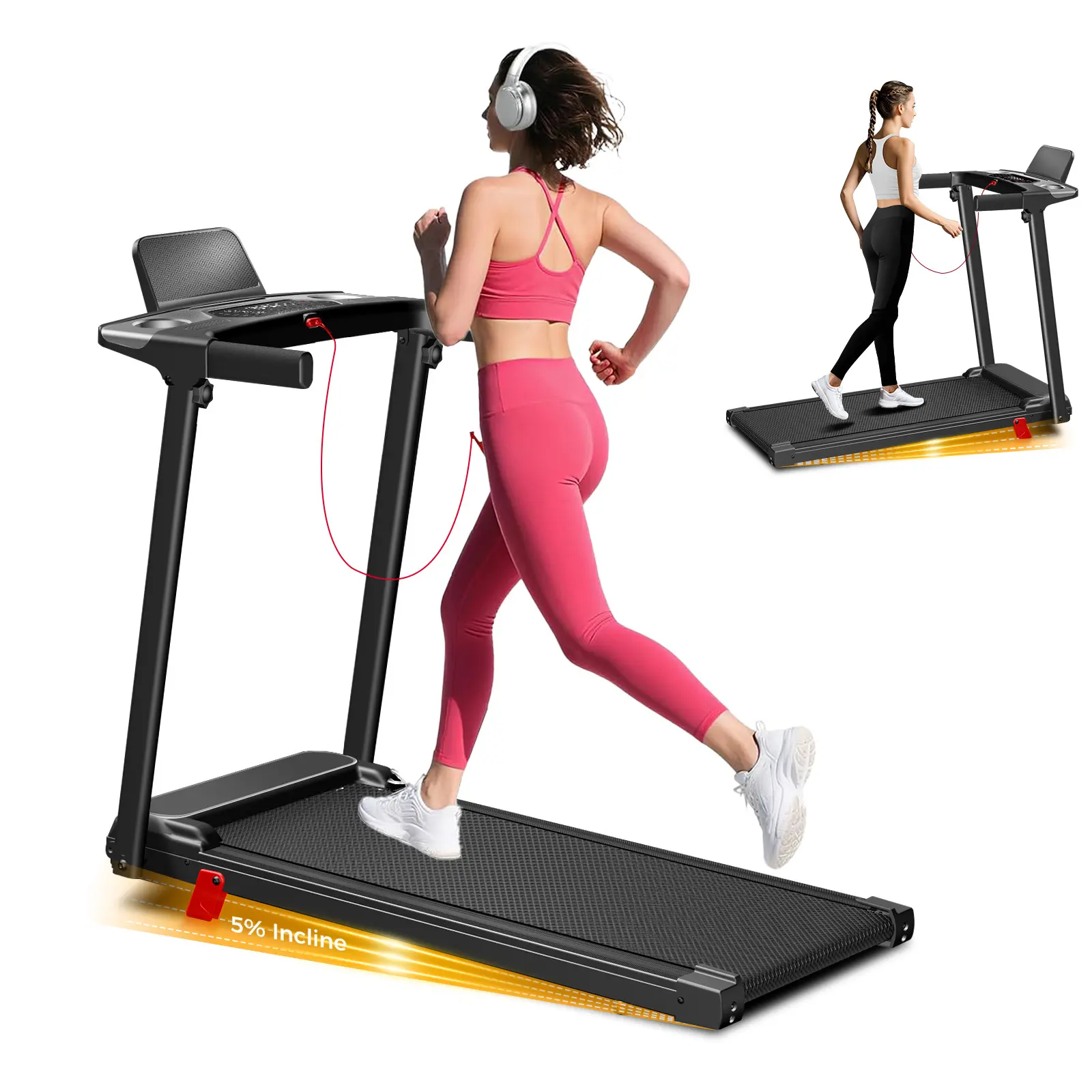 Foldable Walking Pad Treadmill - 3.0HP Brushless Motor, 5% Incline, 300LBS Capacity, LED Display, Quiet Adjustable Incline Folding At-Home Treadmill with Programs for Home Office Use, Foldable Treadmills