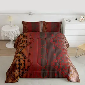 Southwestern Aztec Western Comforter Set Retro Bohemian Bedding Set for Kids Boys Girls Boho Tribal Duvet Quilt Red Bedroom Decor