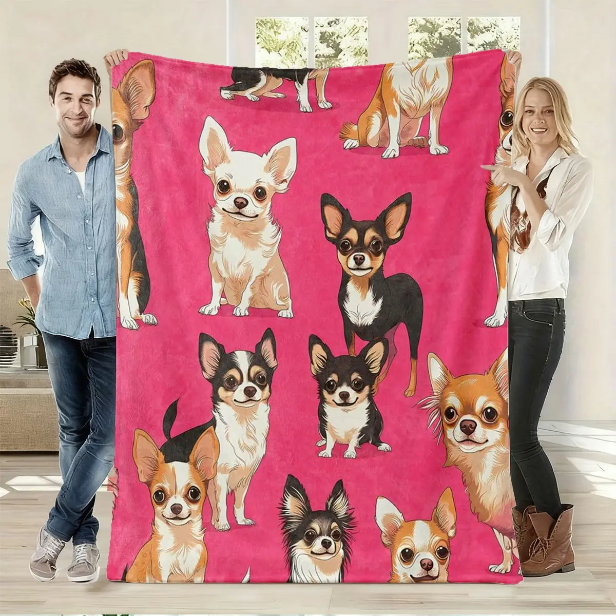 Chihuahua Fun-Filled Fleece Blanket, Soft Warm Throw with Playful Chihuahua Print for Home Decor and Pet Comfort