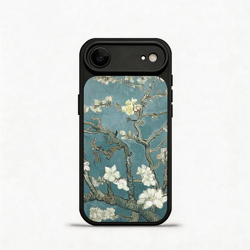 Glass Shockproof Electroplated Silver/Black Branch Flower Oil Painting iPhone 17ProMax Cover Precise Hole Alignment For Lens Frame 15ProMax Anti-yellow | 14ProMax Anti-fall | 13ProMax Ultra-thin Design 16ProMax AirPhoneCase