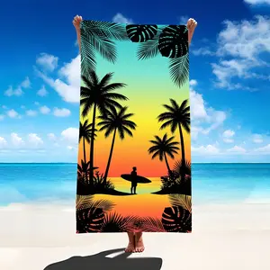 1pc Beach Palm Tree Landscape Towel, Superfine Fiber Oversized Sand Blanket, High Absorbency Bath Towel, Ideal for Travel Pool Diving Surf Yoga Camping