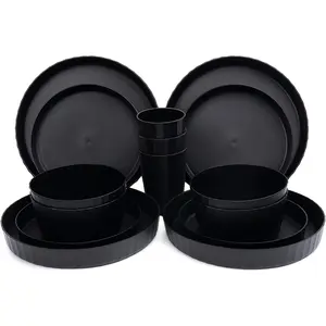 24 count Kitchen Plastic Wheat Straw Dinnerware Set,Dinnerware Sets for 6,Microwave Dishwasher Safe Plates