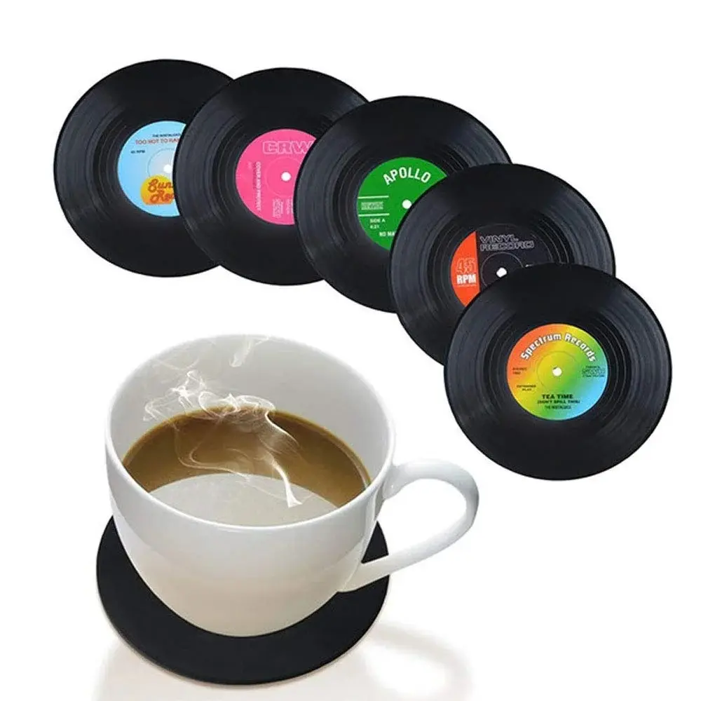 6-Piece Vinyl Record Coasters, Coaster Set, Retro Classic CD-Shaped, Non-Slip and Heat-Resistant, Creative Drink Coasters Suitable for Coffee, Wine, and Home Decor, Durable Table Mats, Kitchen Coasters, Coasters For Drinks (Record Player Not Included)