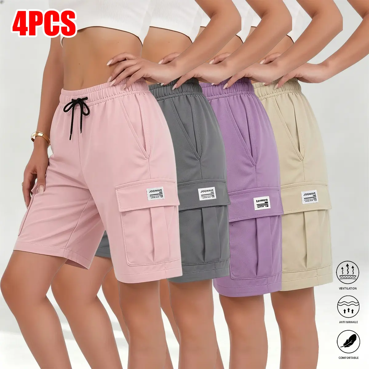 4PCS women’s adjustable cargo pants with multiple pockets—practical for outdoor activities, jogging, travel, and casual wear | Summer shorts suitable for training, vacations, and everyday activities outfit women cargo short