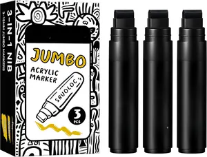 3 Jumbo Permanent Markers Black, 15mm Thick Wide Tip, Paint Markers for Rock Painting, Poster, Stone, Ceramic, Glass, Wood, Canvas Assorted Color