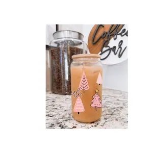 Christmas Iced Coffee Cups, Christmas Gift, Personalized name Daisy Glass Cup, coffee frosted cups, Bridal Shower Gift, Christmas tumbler