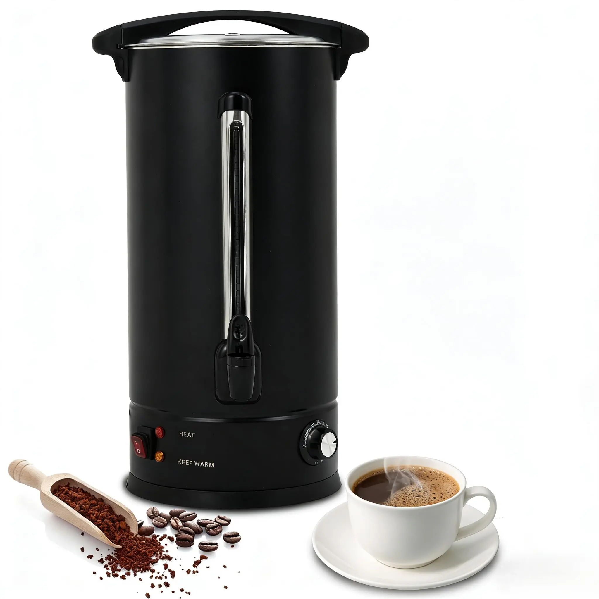 Garvee Commercial Coffee Urns with Large 14L and 16L Capacity, Double Wall Stainless Steel, Electric Hot Water Dispensers with Automatic Temperature Control and Faucet, Perfect for Parties and Catering in Black and Silver