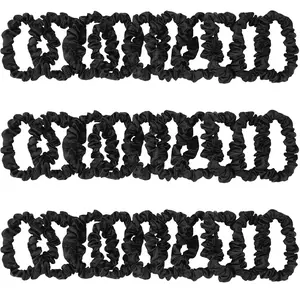 30 count Black Satin Hair Scrunchies, Silk Hair Ties for Women Girls Hair Accessories , Value Package,  Material, Non-Slip Design, -Free, -Free (Black, 30 Count)