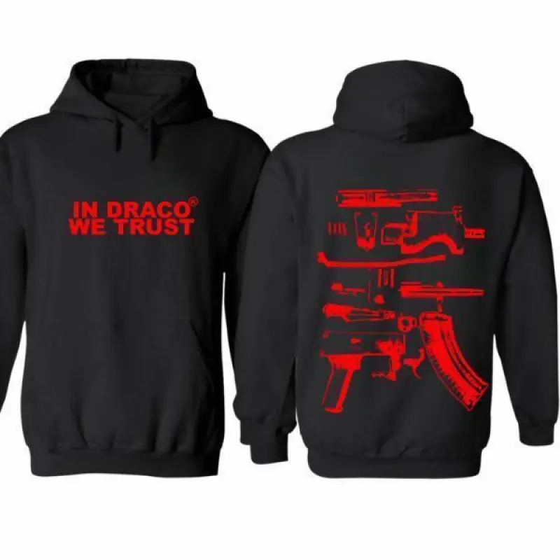 🔥[Graphic Hoodie]In Draco We Trust 2-Sided Red Graphic Hoodie – Original Jamaican Style Pullover Sweatshirt/T-Shirt, Unisex Cotton Hoodie for Men & Women, Casual Streetwear, Restaurant Inspired Top, Breathable Fabric, Cozy Everyday Wear🇯🇲