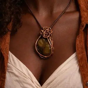Flow Authority Pendant Necklace Handcrafted Tiger Eye Stone Copper Wrap for Confidence Protection & Spiritual Empowerment