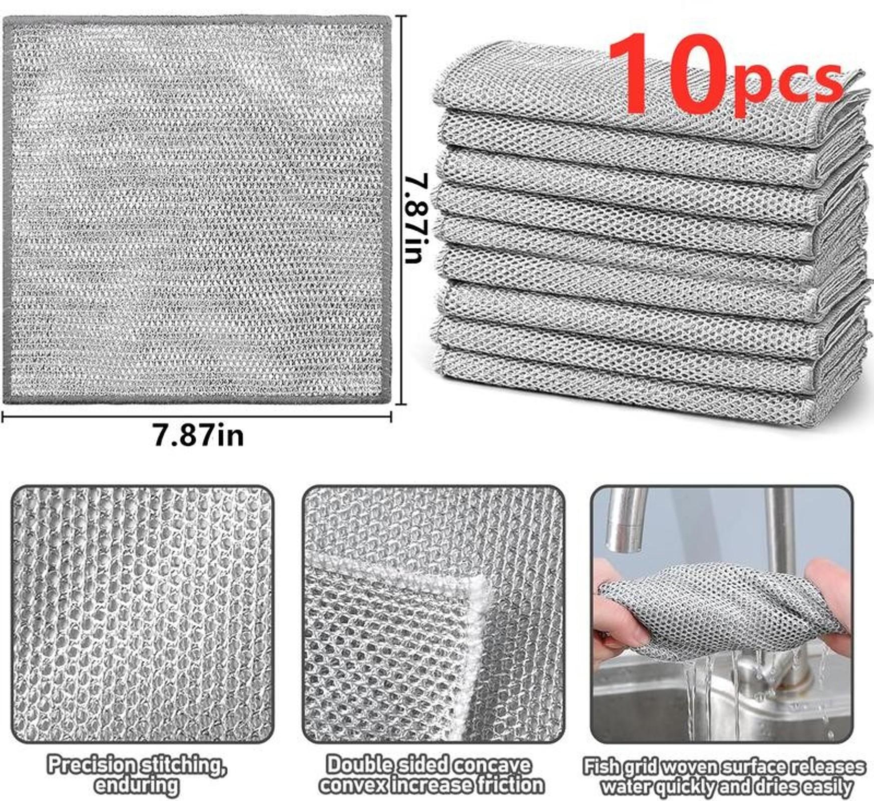 10PCS Set single layer Non-Scratch Steel Wool Dishcloth - Multi Purpose Wire Dishwashing Rags Kitchen Towels and Dishcloths Sets Durable Cleaning Pads Bathroom Home Essentials Cleaning Supplies Tools Thickened Microfiber Cleaning Cloths