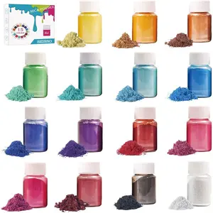 15 Bottles Slime Pigment, Mica Powder for Soap Making, Resin Color Pigments, Mica Powder for Candle Making, Epoxy Resin, Lip Gloss, Natural Powder Pigment for Slime