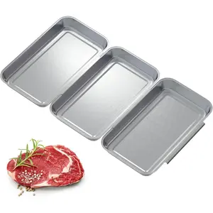 3 Pc Stainless Steel Breading Metal Food Trays, Oven Safe, Durable